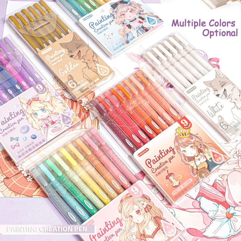 최신 6 색 Morandi 다채로운 젤 펜 컬러 아트 마커 노트 그림 낙서 컬러 펜 편지지 사무실 학교 용품