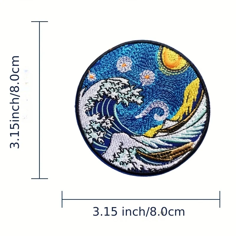 Vintage Ukiyo-e Embroidered,  Wave Morale Velcros Patch Hook &Loop- Japanese Hokusai Kanagawa for Molle Tactical Gear & Clothing