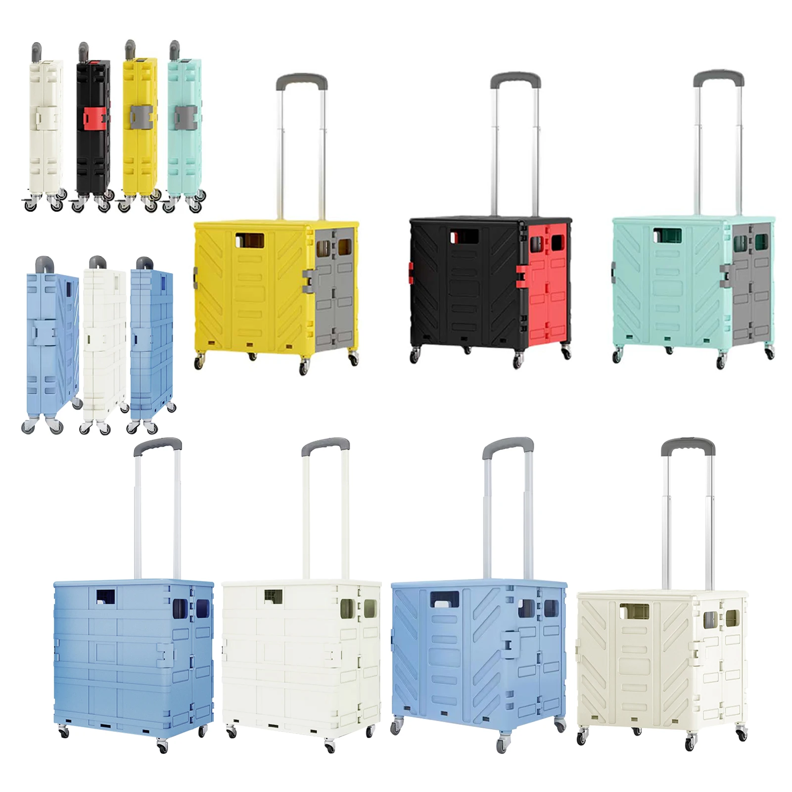 

Foldable Rolling Carts with Wheels Car Trunk Organizer Box Portable Auto Storage Bag Collapsible Cargo Storage Box Shopping Cart