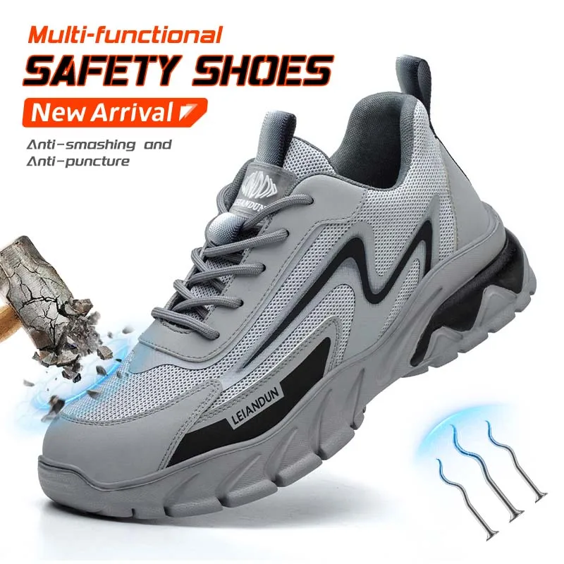 أحذية Leiandun الرجالية الصيفية المقاومة للرائحة وخفيفة الوزن ومريحة من الصلب لأصابع القدم للعمل للبناء