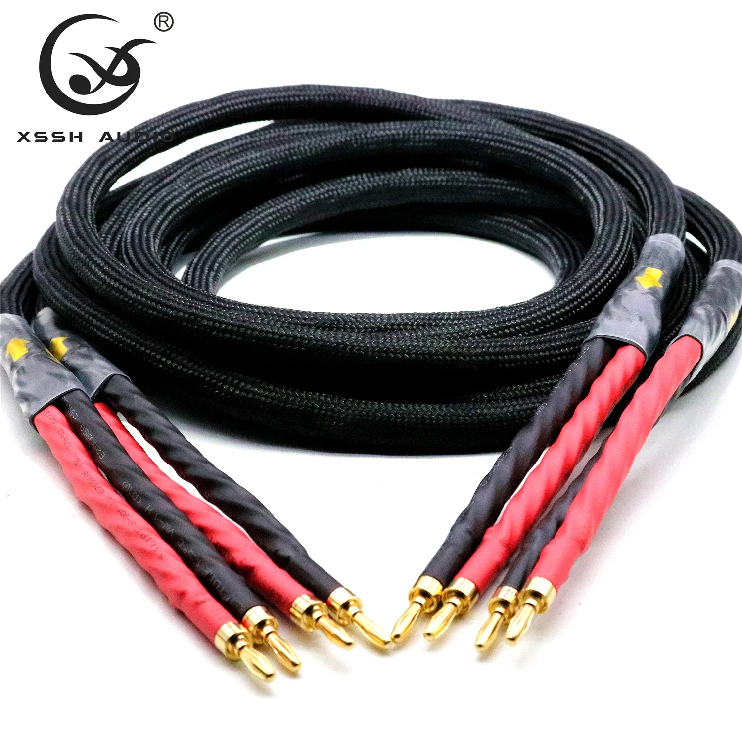 Audio Amplifier Line XSSH DIY HIFI Gold Plated 4 Banana Plugs to 4 Banana Plugs 4 Core OFC Silver Plated Speaker Cable Cord Wire