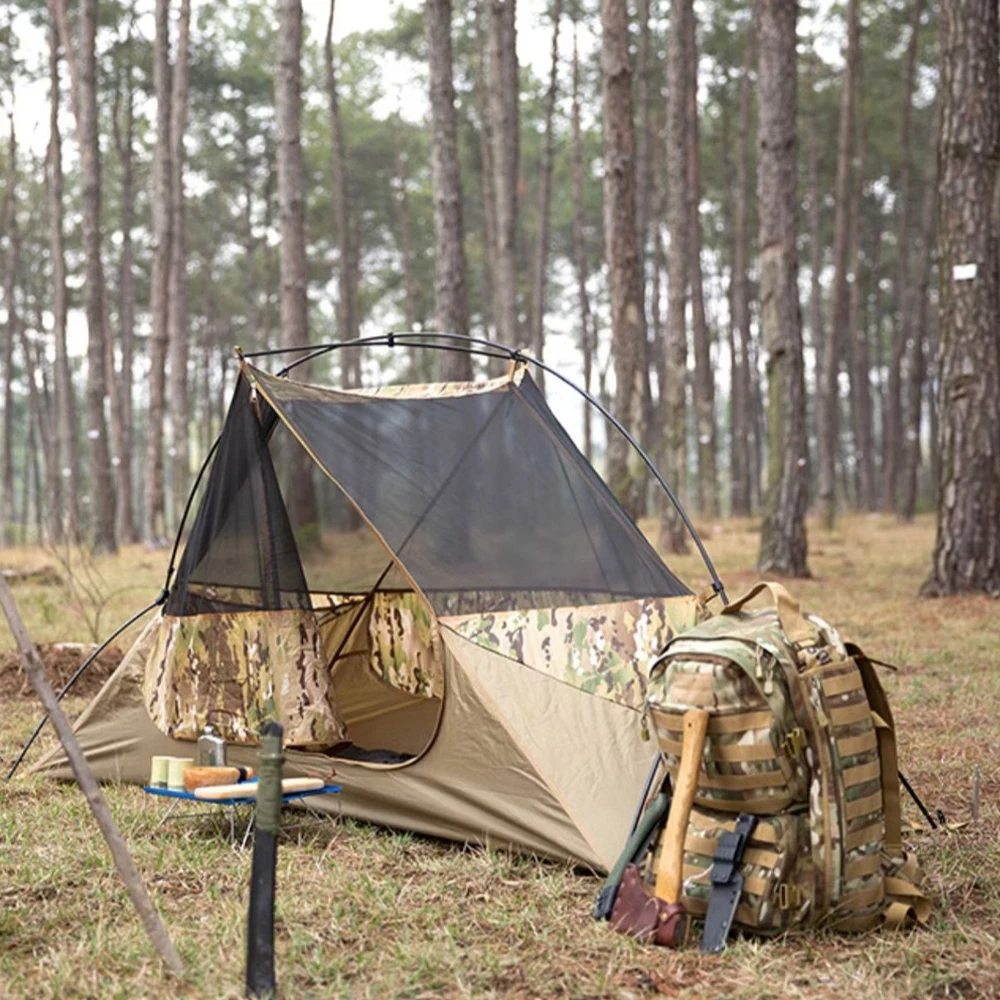 Tactical Rainproof Double-Layer Tent Airsoft Single Ultra-Lightweight Portable Camping Mountaineering Tent for Outdoor Hunting