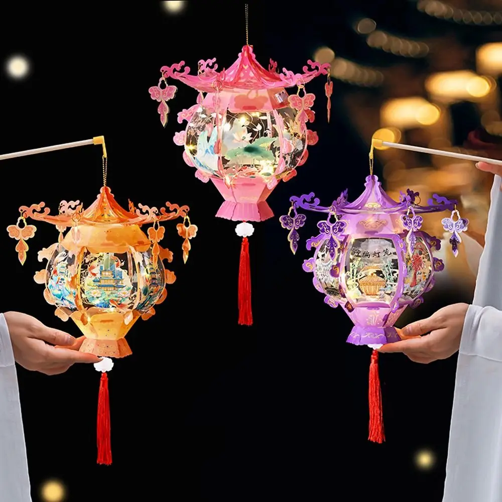 Cartoon New Year Portable Lantern Chinese Style Traditional Spring Festival Luminous Lantern Waterproof Blessing Kids DIY Toys