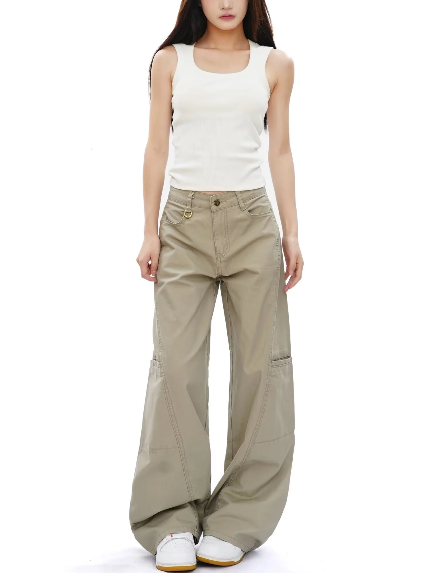 ملابس عمل جديدة على الطراز الأمريكي جينز كاكي عتيق مناسب لكل من الرجال والنساء بنطال ذو قصة أرجل واسعة وسراويل عصرية فضفاضة لأرضية الشارع