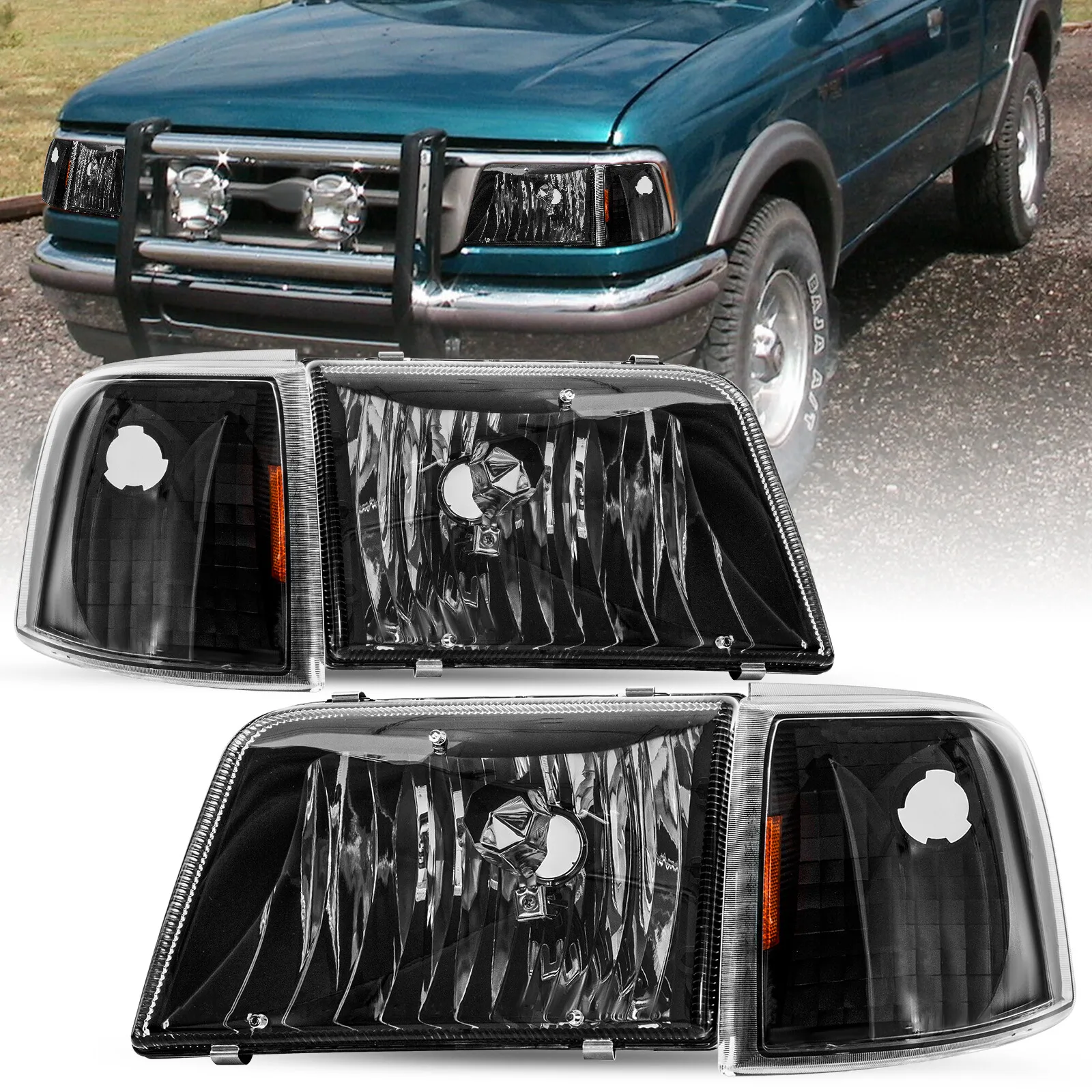 

Headlight+Signal Lamp LEFT+RIGHT For 1993 1994 1995 1996 1997 Ford Ranger PickUp