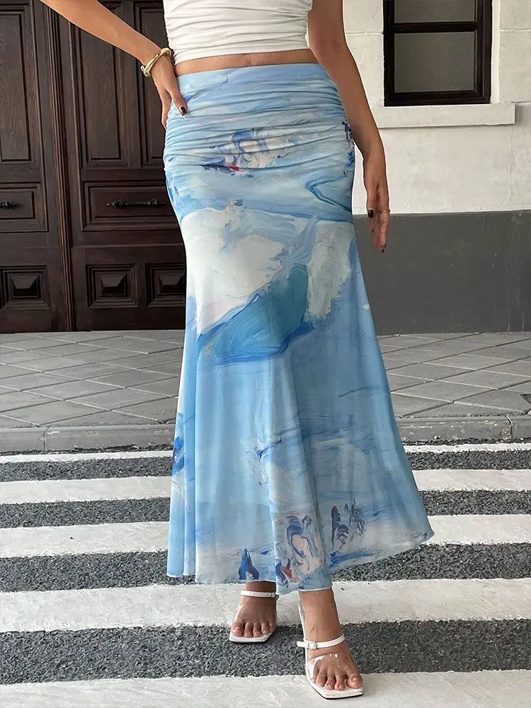 

Женская юбка Gagaok, новинка лета 2023, тонкие облегающие юбки с высокой талией, верхняя одежда, повседневная нежная корейская модная одежда с принтом Femme