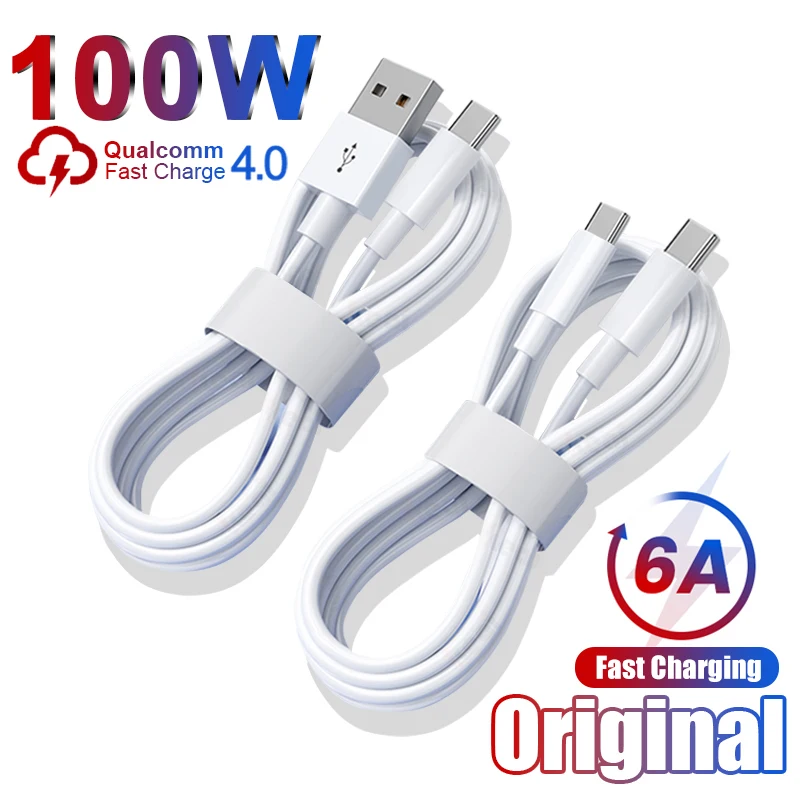 Cabo de Carregamento Rápido USB Tipo C, Acessórios para Carregador, Original, Samsung S23, S22 Ultra, Huawei P30 Pro, Xiaomi Redmi, 6A, 100W