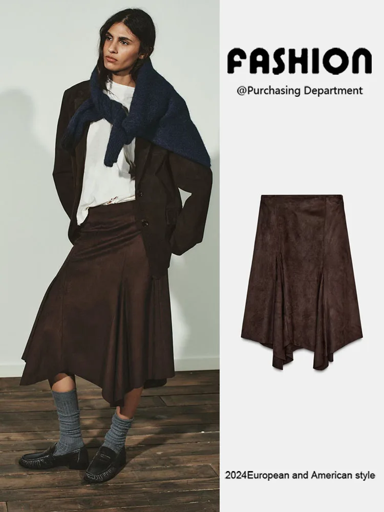 

Новинка весенней коллекции: асимметричная юбка миди с эффектом бархата, женская юбка длиной до колена, модная женская одежда.