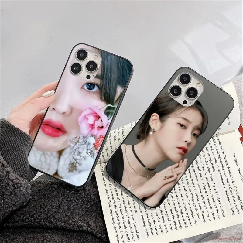 IU Lee JiEun Smart Phone Case for iPhone 14 13 12 11 XS X 8 7 6 Plus Mini Pro Max SE 2022 Black Soft Phone Cover Funda