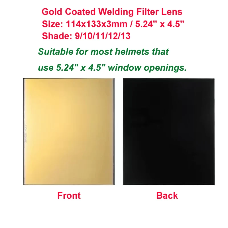 

1pc Gold Welding Fliter Glass Shade 9-13 size 114*133*3mm Helmet Filter Dark Welding Hardened Glass Lens Welding Hood Lens