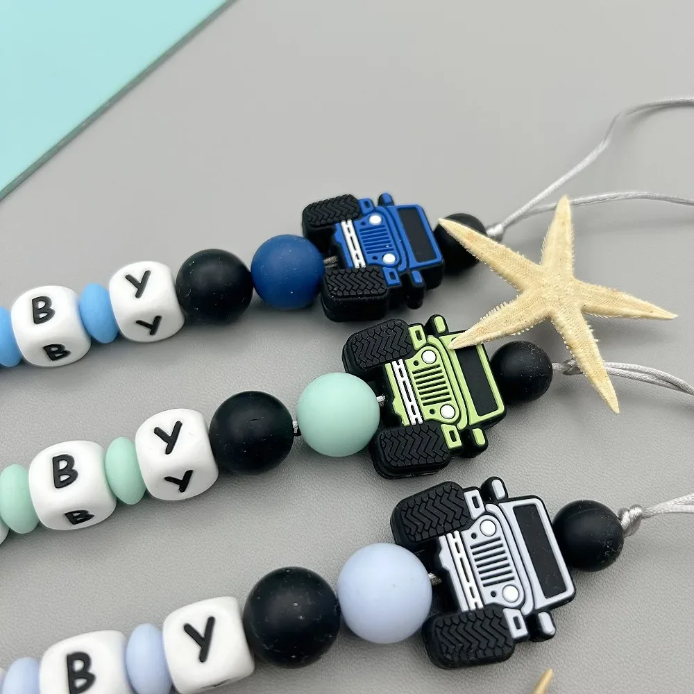 Personalized English Russian Alphabet Name Baby Truck Clips Pacifier Holder Chain Teether Pendant Baby Accessories Kawaii Gifts