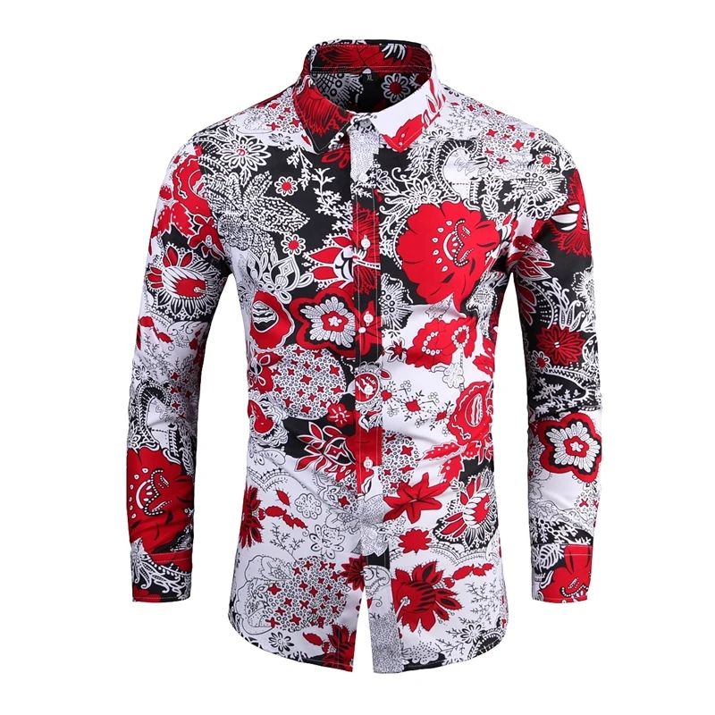 Camisa ajustada de manga larga para hombre, ropa de calle con estampado Floral, estilo chino Vintage, 2022