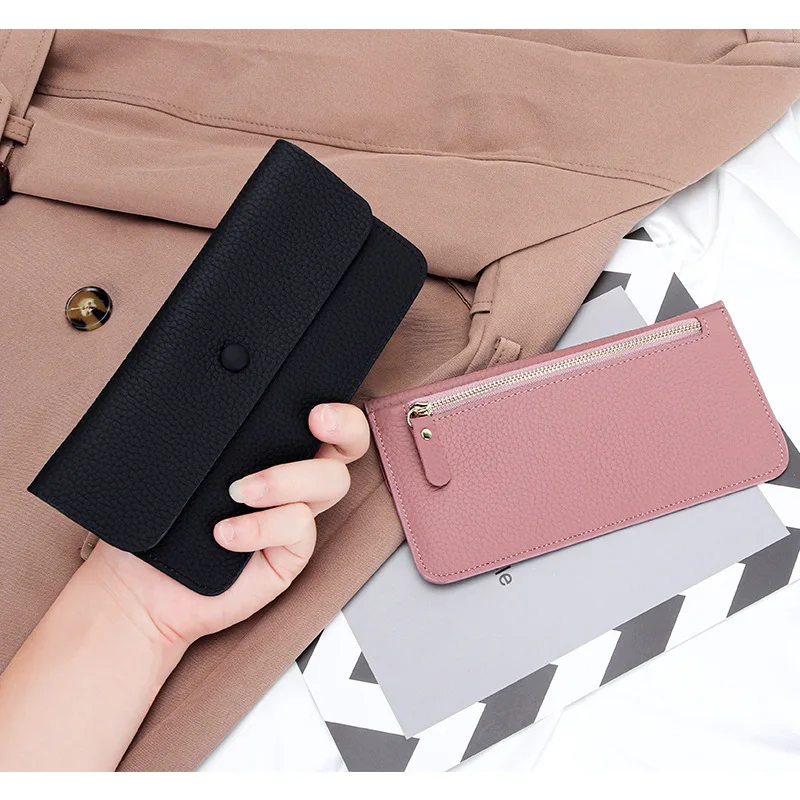 

2025 New Ultra Thin Envelope Style Women Wallet Long Genuine Leather Phone Pocket Lady Money Clutch Purse Cowhide Leather