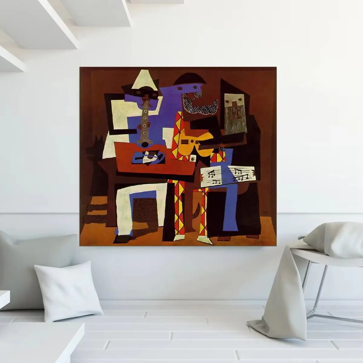 100% Handmade High Quality Abstract Oil Painting Reproduction on Linen Canvas, Three Musicians by Pablo Picasso