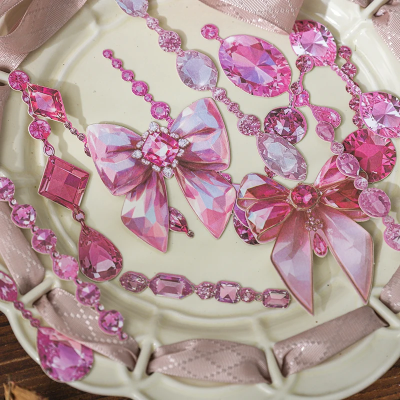 

15 шт., серия «Багровый бриллиант», поэзия, драгоценный камень, бусины, цепочка, клейкие наклейки, креативный дневник «сделай сам», скрапбук, эстетические наклейки ручной работы