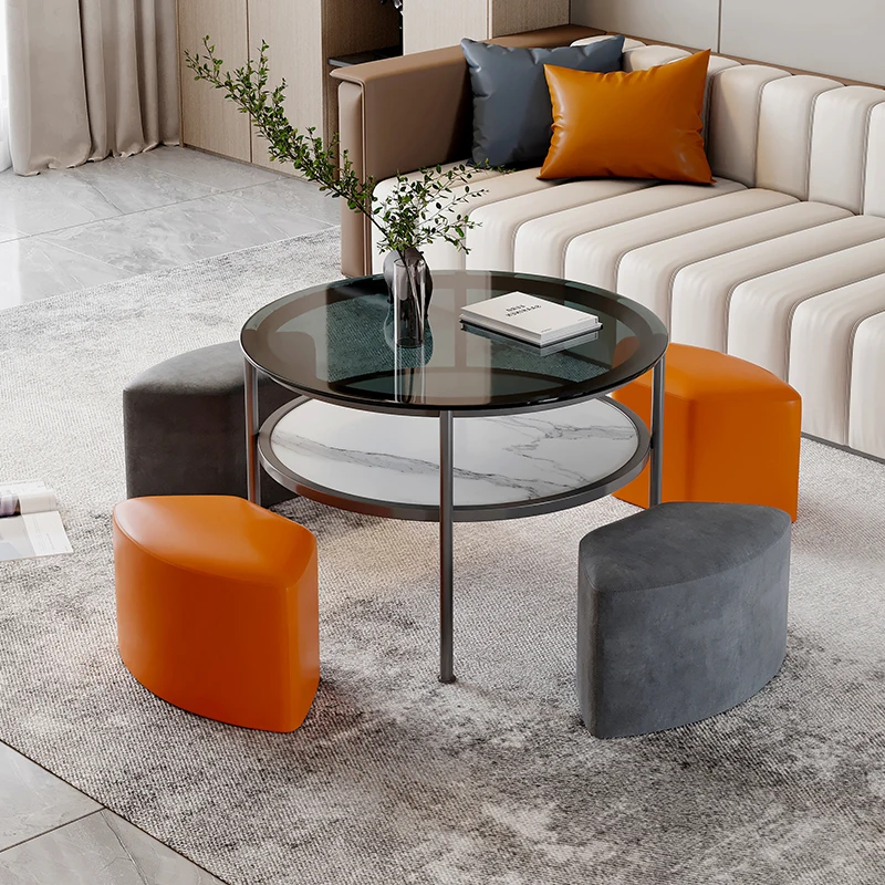 -For Modern Design Living Room Round Glass Top Center Table Set Furniture Living Room Luxury Home Metal Nesting Coffee Table&
