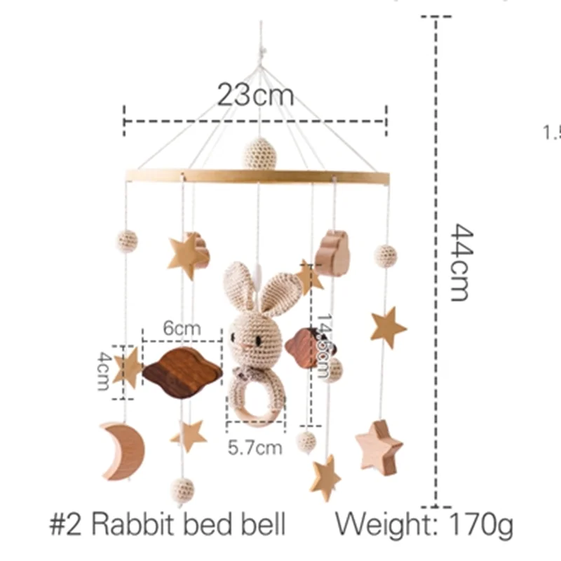 Cloche de lit en bois pour bébé, jouets de hochet de lapin de dessin animé, pendentif CPull, jouets mobiles CPull, cadeaux pour nouveau-nés