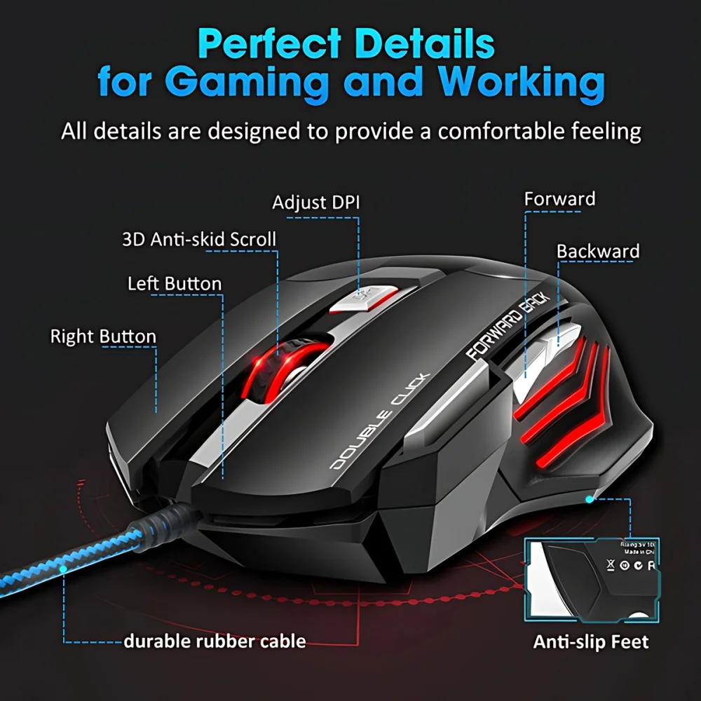 STONEGO Computer Mouse Gamer Ergonomic Gaming Mouse USB Wired Game Mouse 5500 DPI Mice with LED Backlight 7 Button for PC Laptop