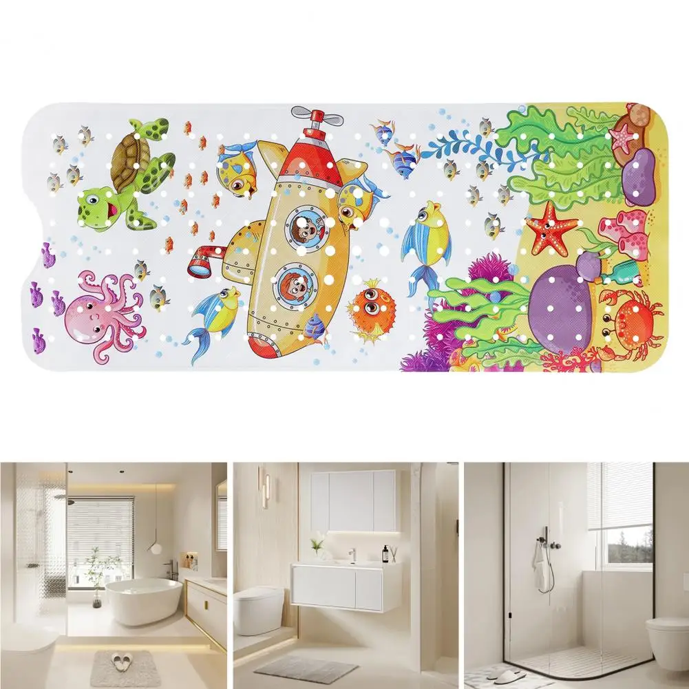 Children Shower Mat with Drainage Holes Anti-slip Toddler Bath Mat Fun Cartoon Printed Bathtub Mat with Strong for Children\'s