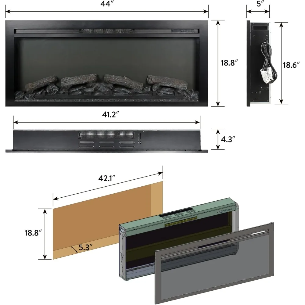 素朴な農家風スタイルのテレビスタンド、暖炉付きエンターテイメントセンター、最大85インチのテレビに対応、44ヒーター、3D炎効果、A付き