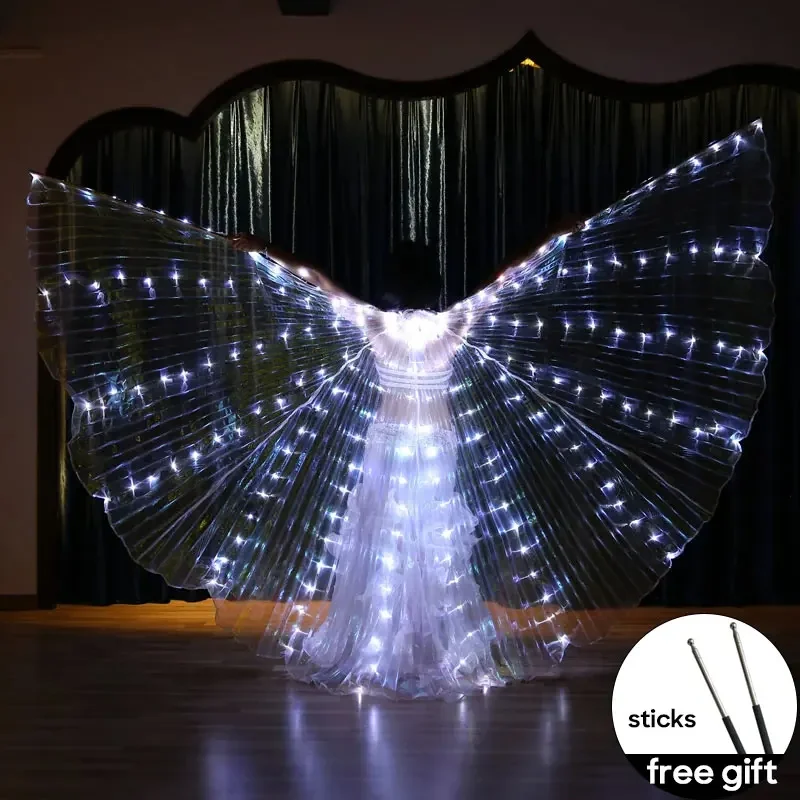 White Purple and Blue Belly Dance Colorful Alas LED Wings for Adult Performance Fluorescent Isis Wings Carnival Festival Outfit