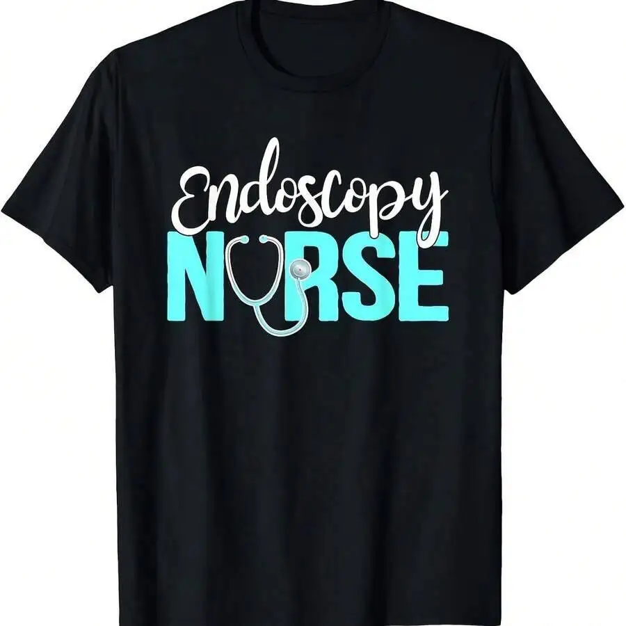 Black T - Shirt With "Endoscopy Nurse" Design And Stethoscope Graphic 100% Cotton Trendy Y2K Short-Sleeve Tee-Soft, Quick-Drying, Moisture-Wicking; Ideal for Sports or Casual Wear; Great Gift for Christmas or Halloween.