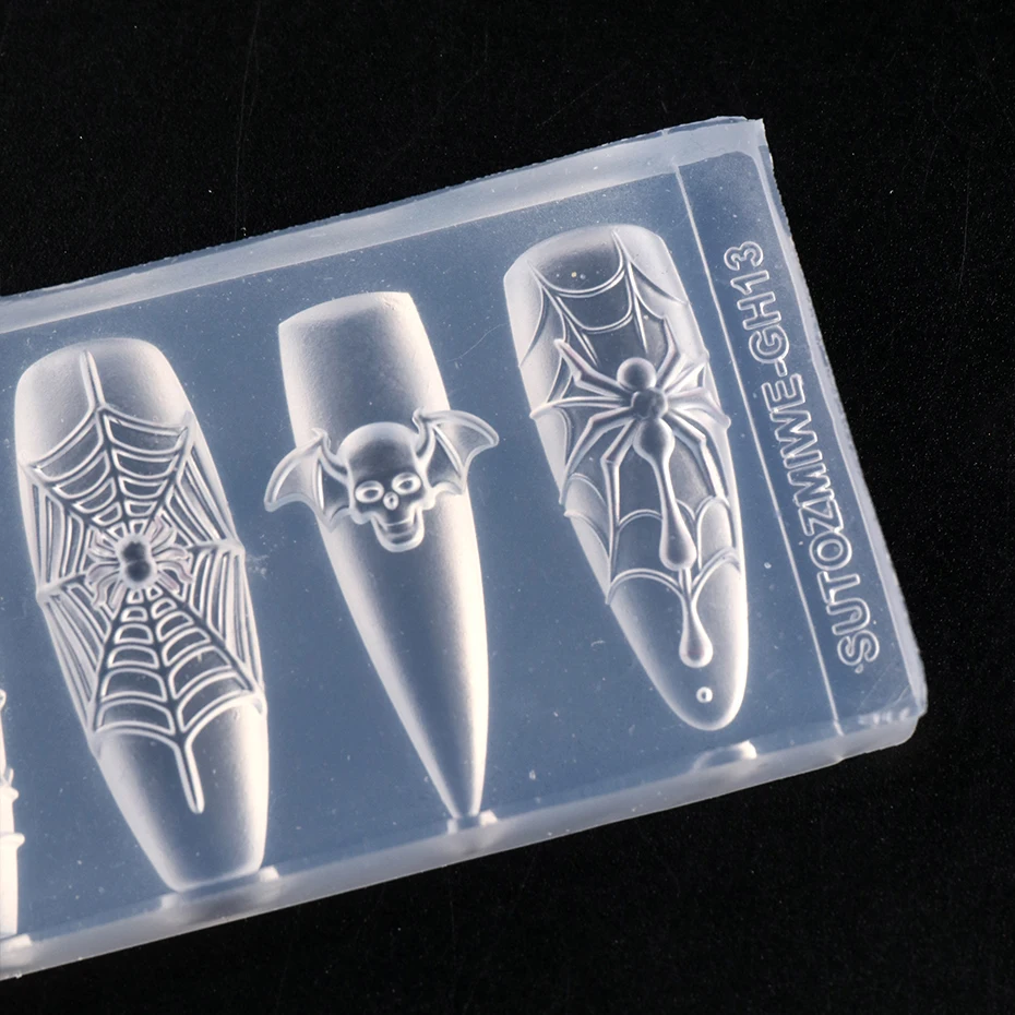 3D Totenkopf Fledermaus Spinnennetz Nagel-Silikonform Halloween Gothic Nagelkunst-Form Skelett Nagel-Charms Dekorationen Vorlage Nagelform – Detail 7