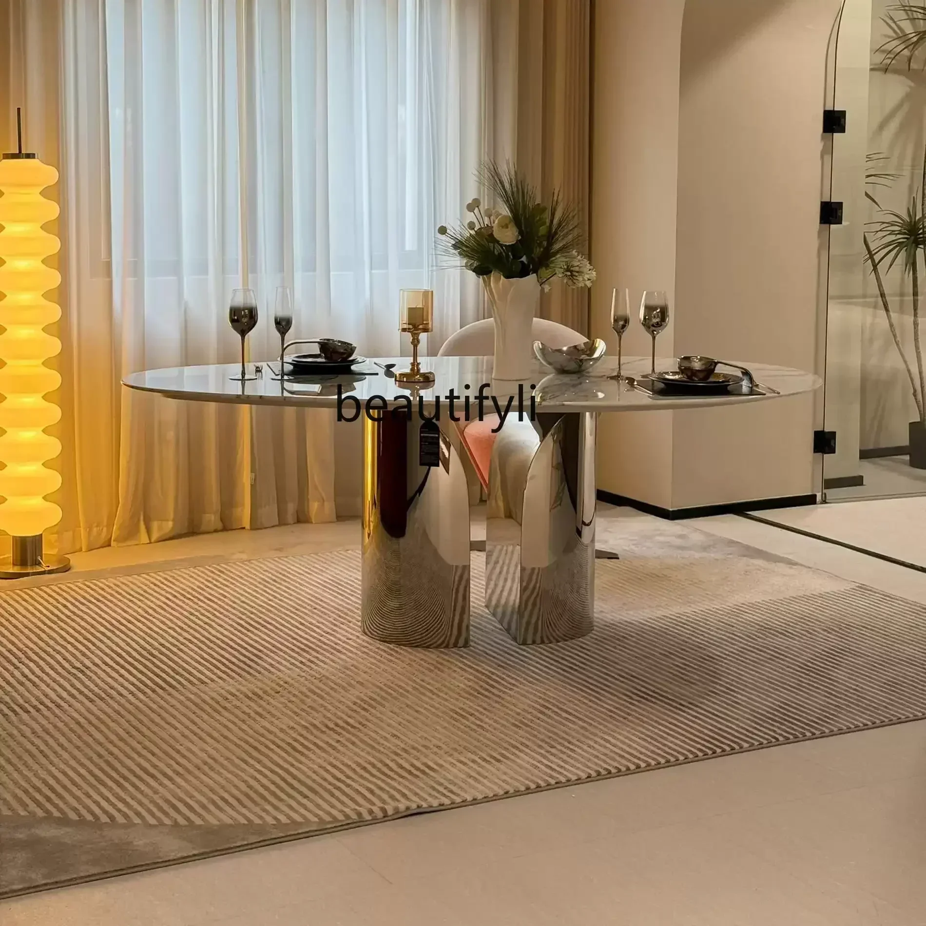 

N178 Natural marble dining table Italian light luxury imported high-end oval luxury stone dining table9344