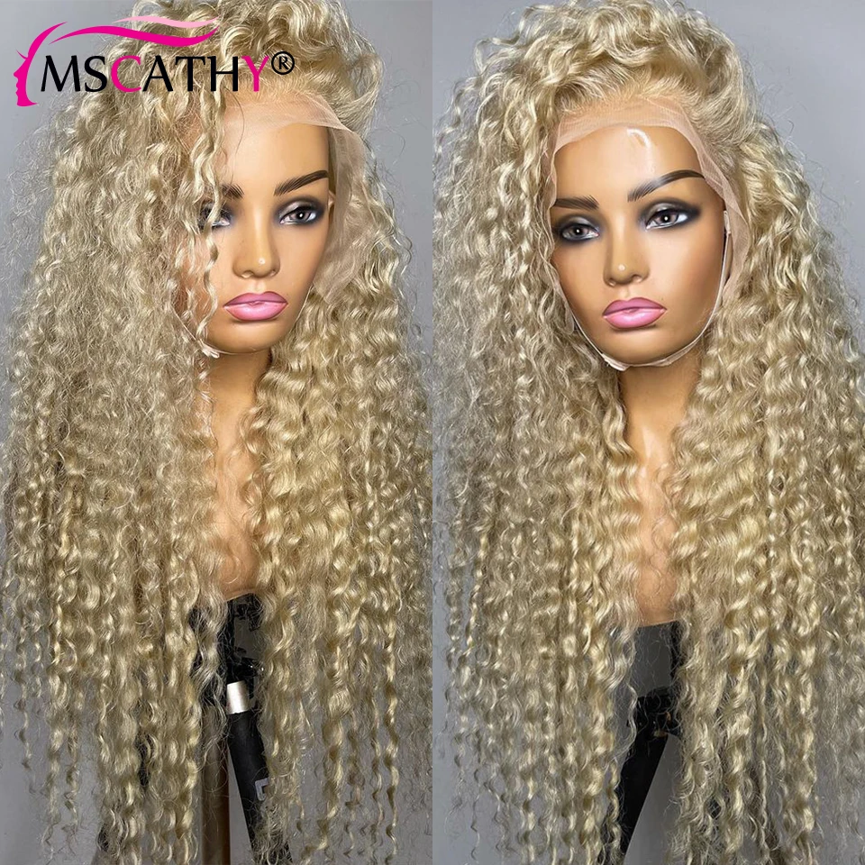 Deep Curly 613 Blonde Lace Front Wig Kinky Curly Brazilian Remy Human Hair Wigs For Women 13x6 HD Transparent Lace Frontal Wig