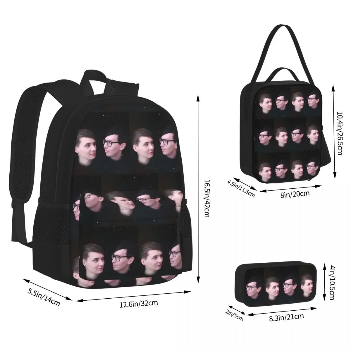 Dan And Phil - Galaxy Backpacks Boys Girls Bookbag School Bags Kids Rucksack Lunch Bag Pen Bag Three-Piece Set