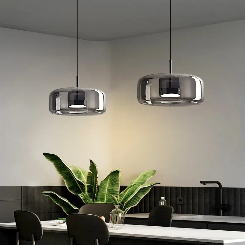 

Simple Led Pendant Light Cognac Smokey Grey Glass Lamp Dining Room Hanging Lamp Living Room Study Bedroom Bar Home Decoration