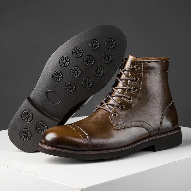 Men Boots 2025 American style Comfortable Fashion Leather Boots Lace up men's short boots motorcycle boots