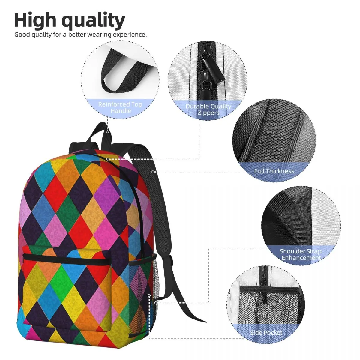 Mardi Gras Harlequin Plaid Playing Cards Rhombi Backpack Boys Girls BookBag Kids School Bag Computer Shoulder Bags for Men Women