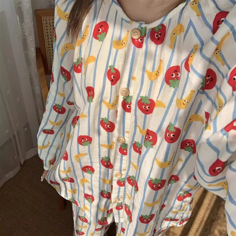 Women's Sleepwear Set Casual Long Sleeve Home Clothes Comfortable Loose Sweet Style Autumn New Arrival Milk Silk Fabric