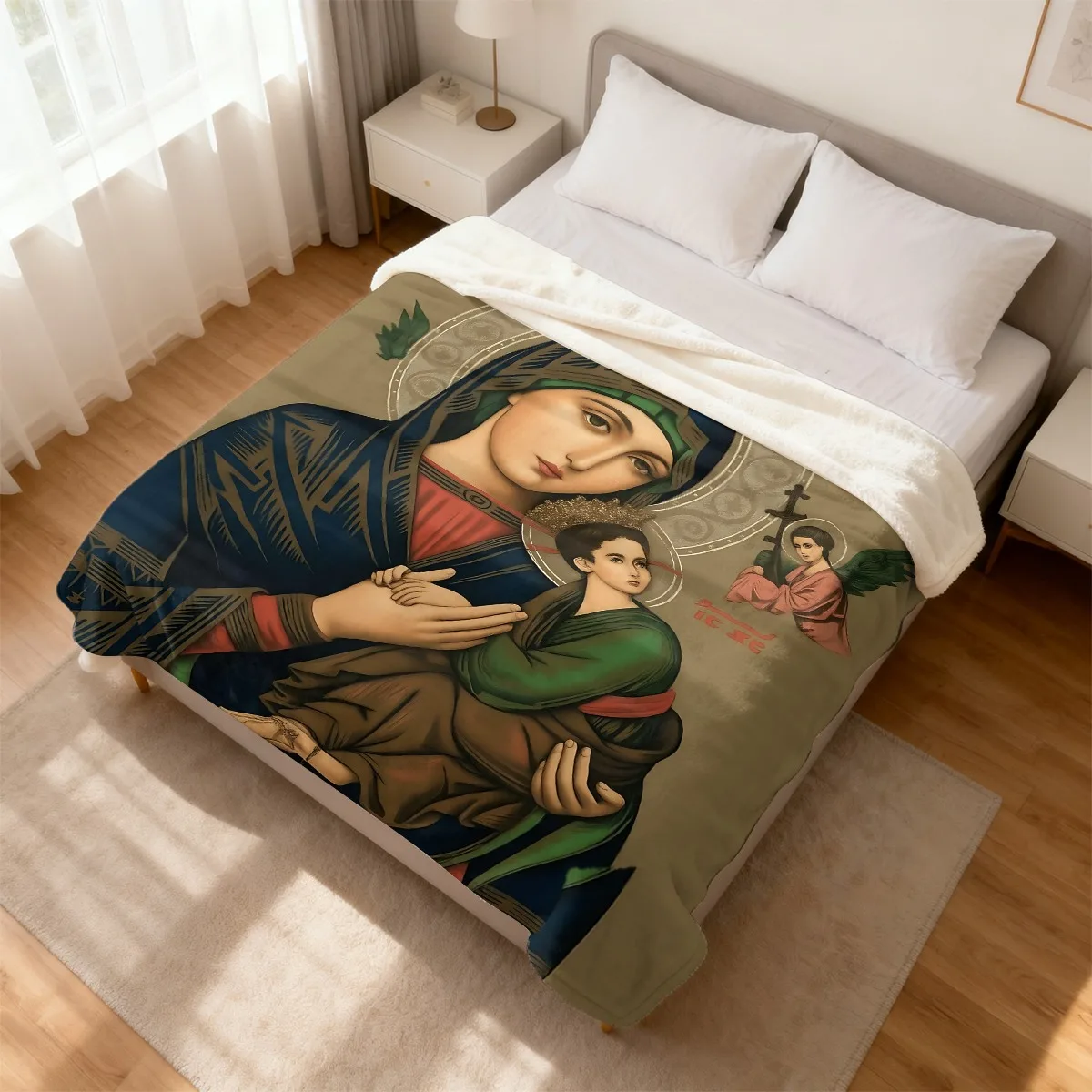 Extra Large Religious Art Blanket Throw Christian Byzantine Design Spiritual Luxury Soft Plush Bedding 150x200cm
