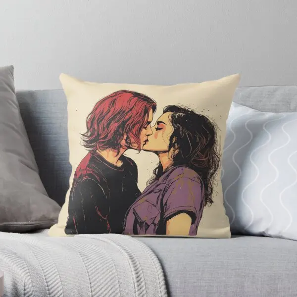 Girls Kissing 4 Love Lgbtq Ai Generat  Printing Throw Pillow Cover Square Soft Sofa Throw Office Pillows not include One Side