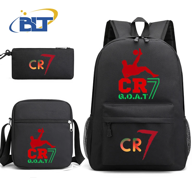 Ronaldo printed backpack set student school bag shoulder bag pencil case 3-piece set kids back-to-school gift