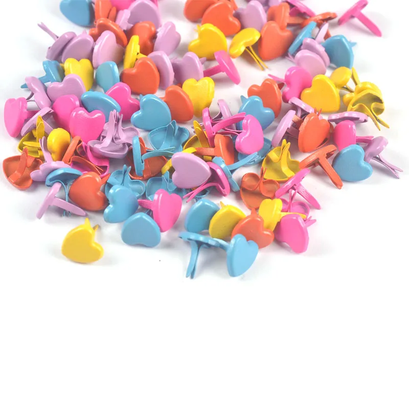 100pcs 8x9mm Mixed Pastel Heart Brads DIY Embellishment Rivets Fastener Metal Brads For Scrapbook Handmade Crafts Decor c1923