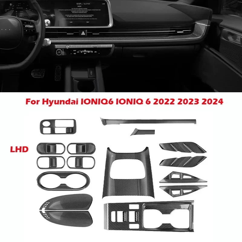 LHD For Hyundai IONIQ6 IONIQ 6 2022 23 2024 ABS carbon fiber look headlight window lift swtich front water cup gear shift panle