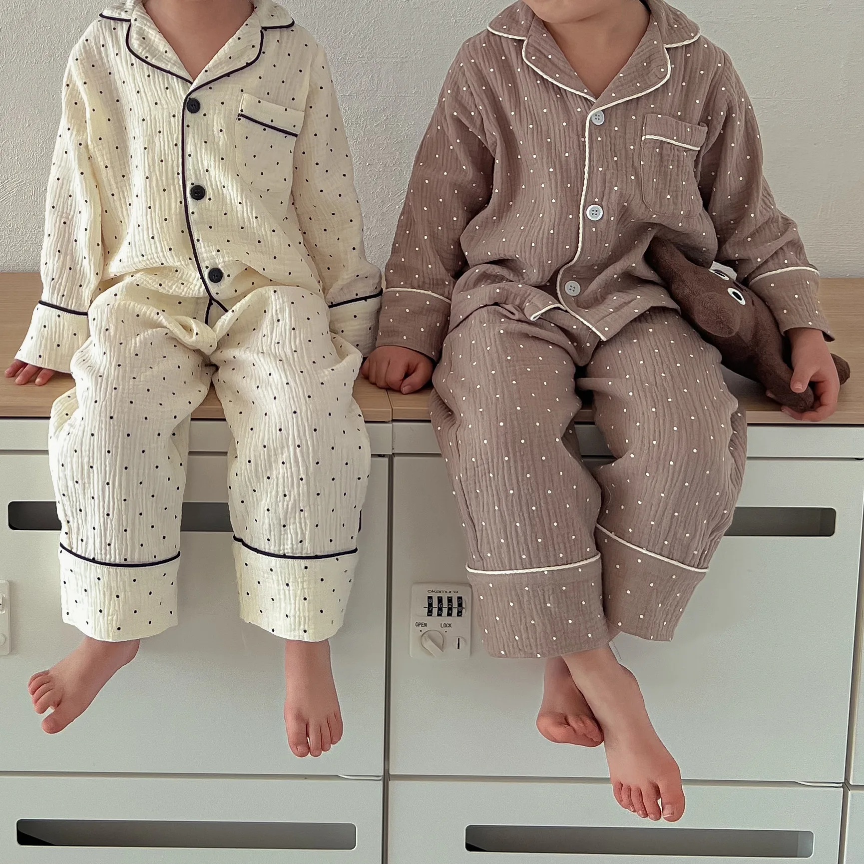 Children's Pajamas Boys Spring and Autumn Cotton Gauze Thin Girls' Children's Long-sleeved Set Baby Air-conditioned Loungewear