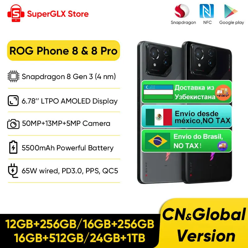 Pro Gaming Phone Rom Global Versão Snapdragon Gen 5g 6.78 Display 165hz Câmeras Triplas 50mp Carregador 65w Rog8 e