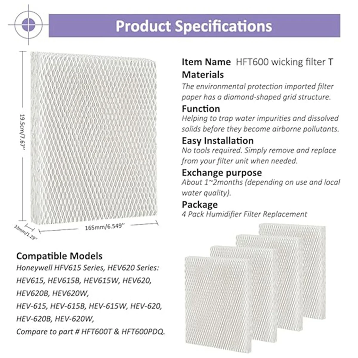 خرطوشة فلتر 4 عبوات فلتر HFT600 T مرطب فتل لمرطب برج التعبئة العلوي HEV615، HEV620، HFT600PDQ