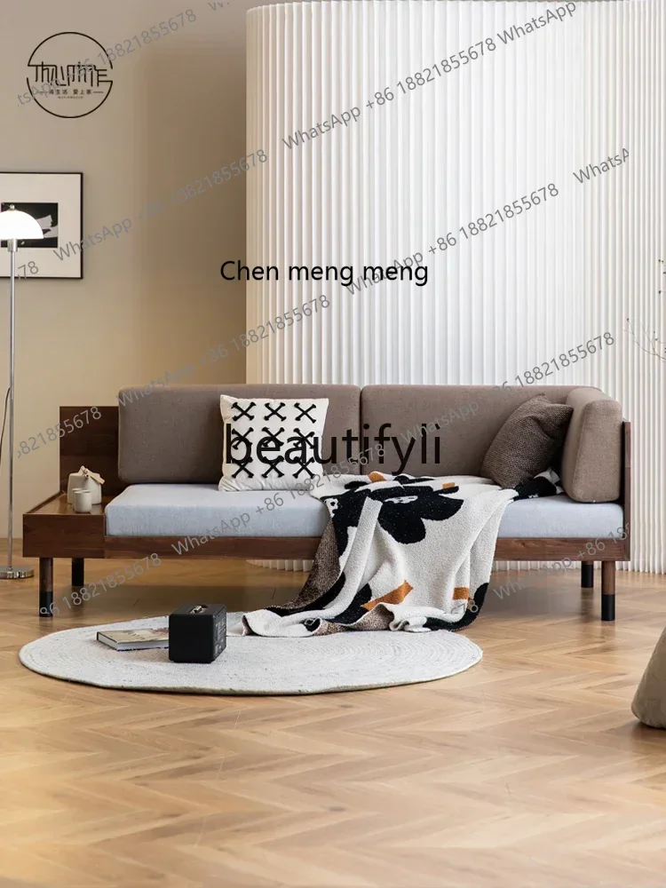 32Solid wood black walnut log integrated sofa living room large sofa