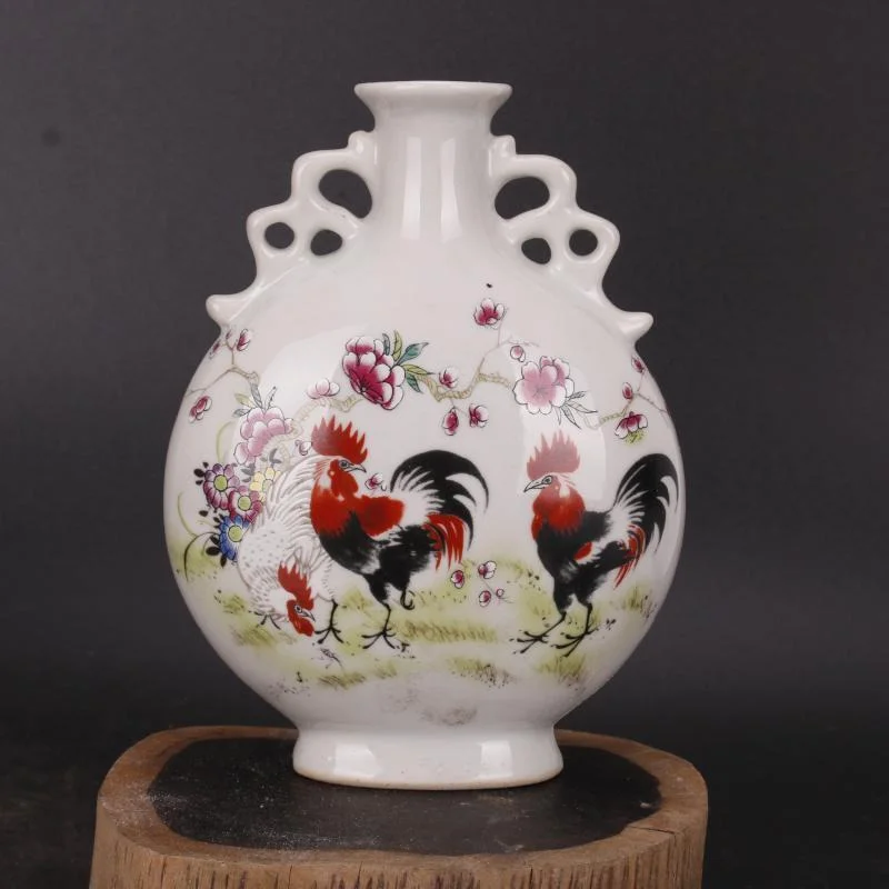 6.5" Chinese Famille Rose Porcelain Qing Guangxu Rooster Cock Pattern Vase Decor
