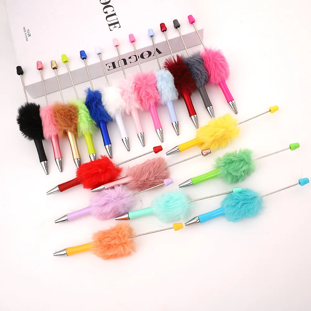 

100 шт., плюшевая ручка с бусинами «сделай сам», новый креативный подарок, пушистая вращающаяся шариковая ручка, студенческая подарочная ручка, школьные и офисные канцелярские принадлежности