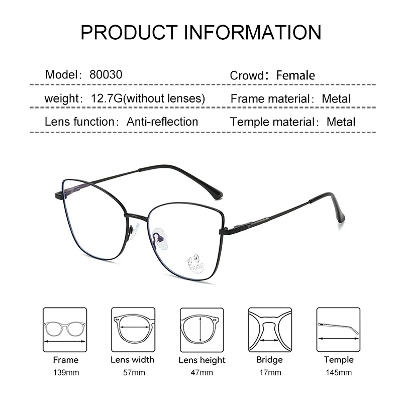 EYORA موضة النساء القط العين المعادن نظارات للقراءة مكافحة الضوء الأزرق قصر النظر و مد البصر اللونية وصفة طبية نظارات عدسة