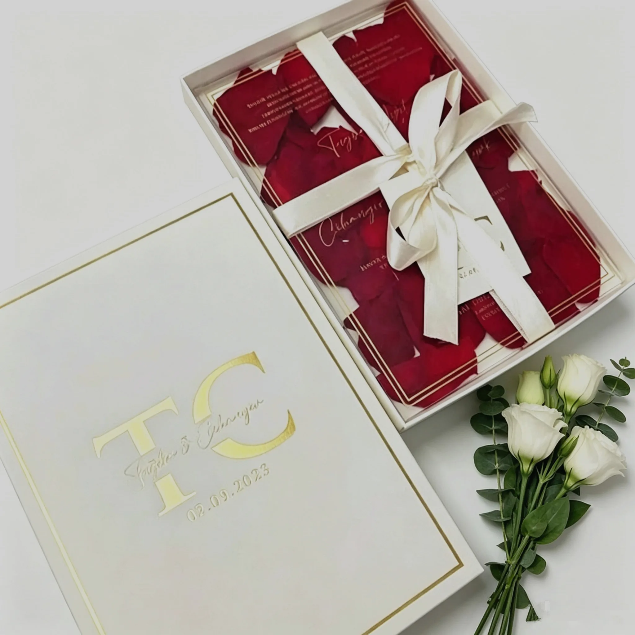Wedding Invitation Card with Box 10Sets Floral Elegant Bar Mitzvah Guest Souvenir Card Acrylic Party Business Greeting Card