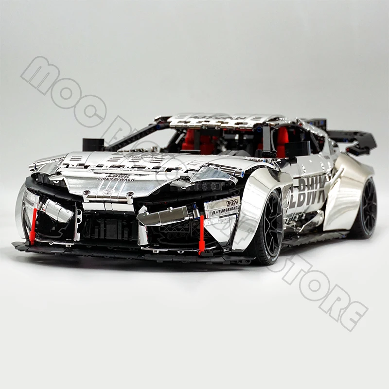 High-Tech Speed Champion Hypercar Model Mirror Plated Metal Silver Racing Car 1:8 Scale Building Block Brick Children Toys Gifts