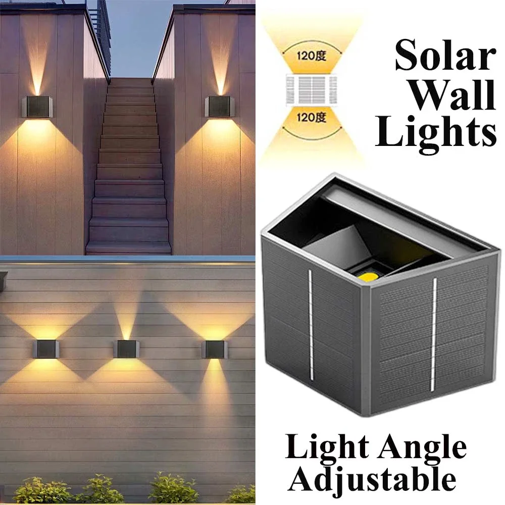 Solar Wall Lamp Outdoor Waterproof Garden Decor Lights Up and Down Luminous Lighting Street Lamp for Patio Fence Porch Balcony