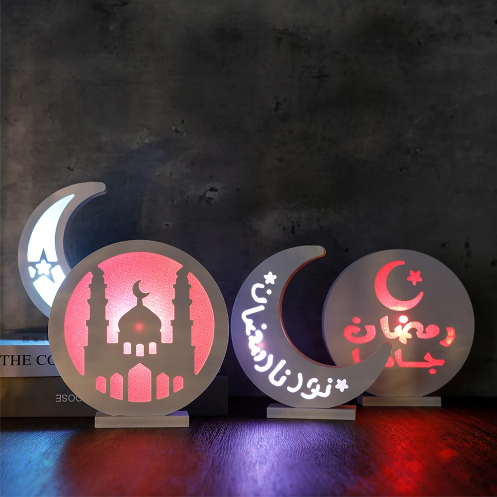 EID Gradient Lights Ornament Ramadan Moon Star Hollow Desktop Night Light Ornaments Mubarak Eid Festive Muslim Home Decoration